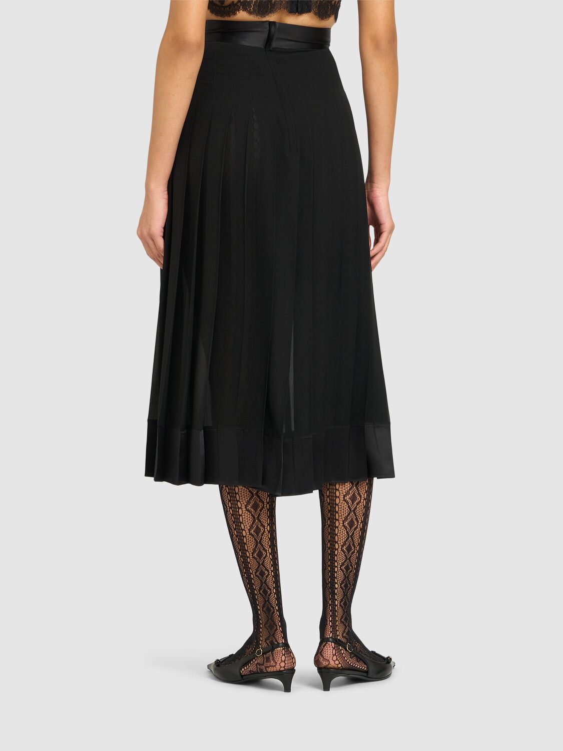 Shop Dolce & Gabbana High Waist Pleated Georgette Midi Skirt In Black