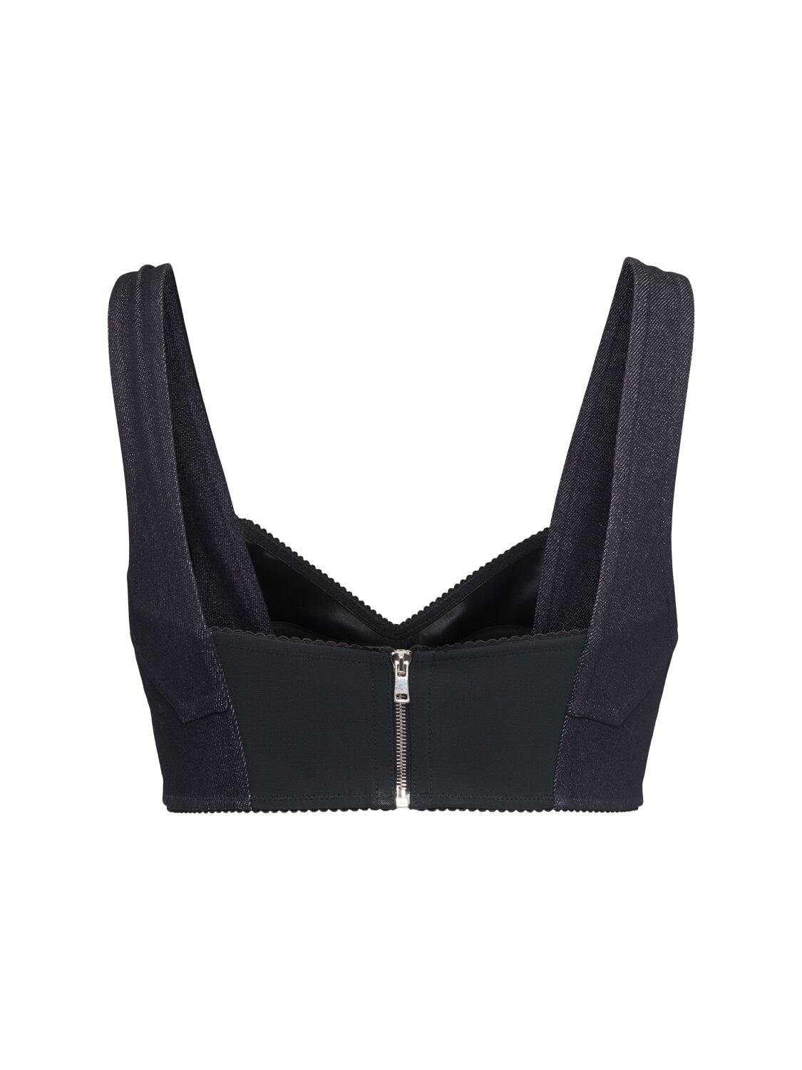 Shop Dolce & Gabbana Cotton Denim Bra Top In Black