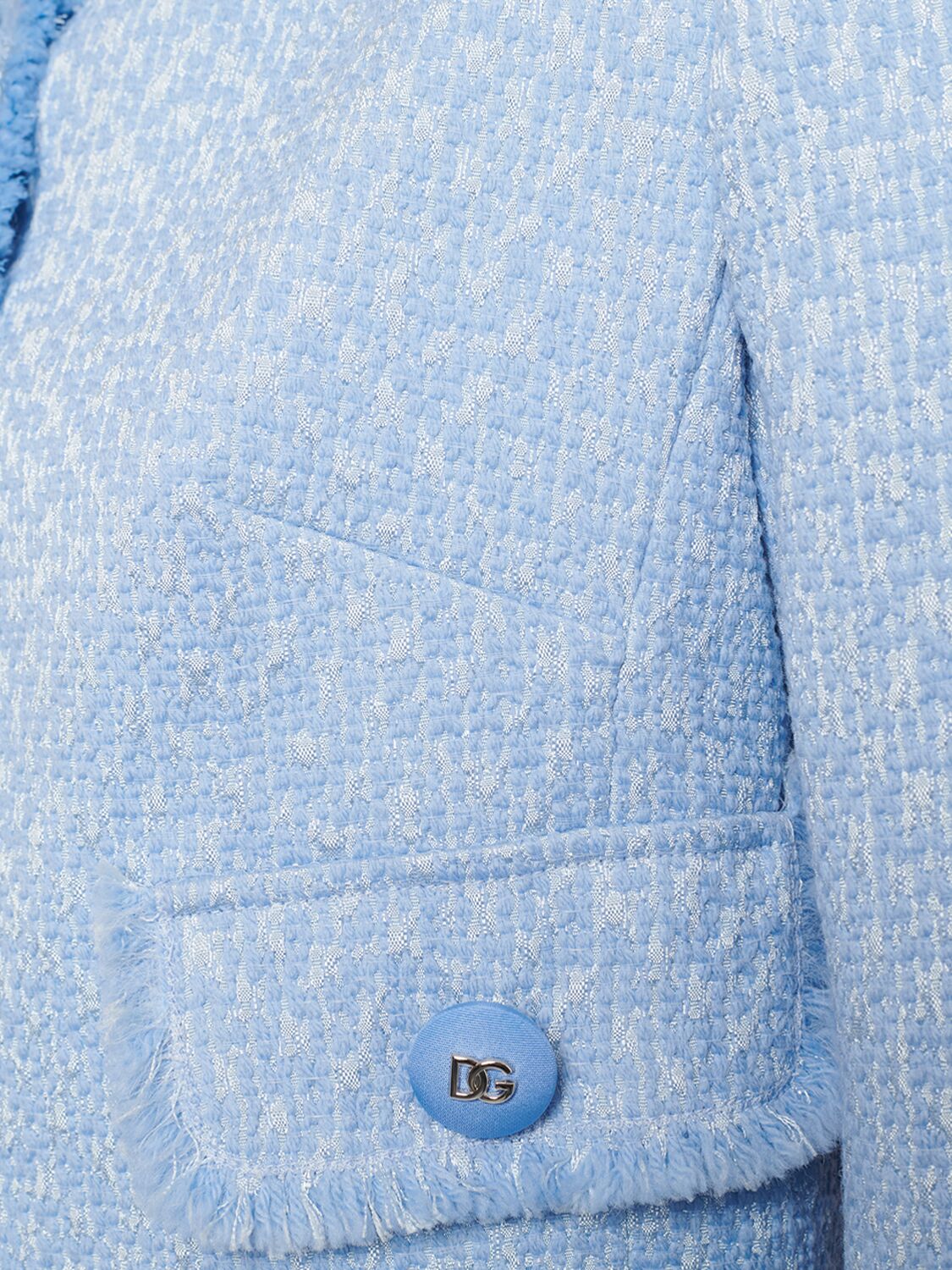 Shop Dolce & Gabbana Collarless Tweed Cropped Jacket In Light Blue