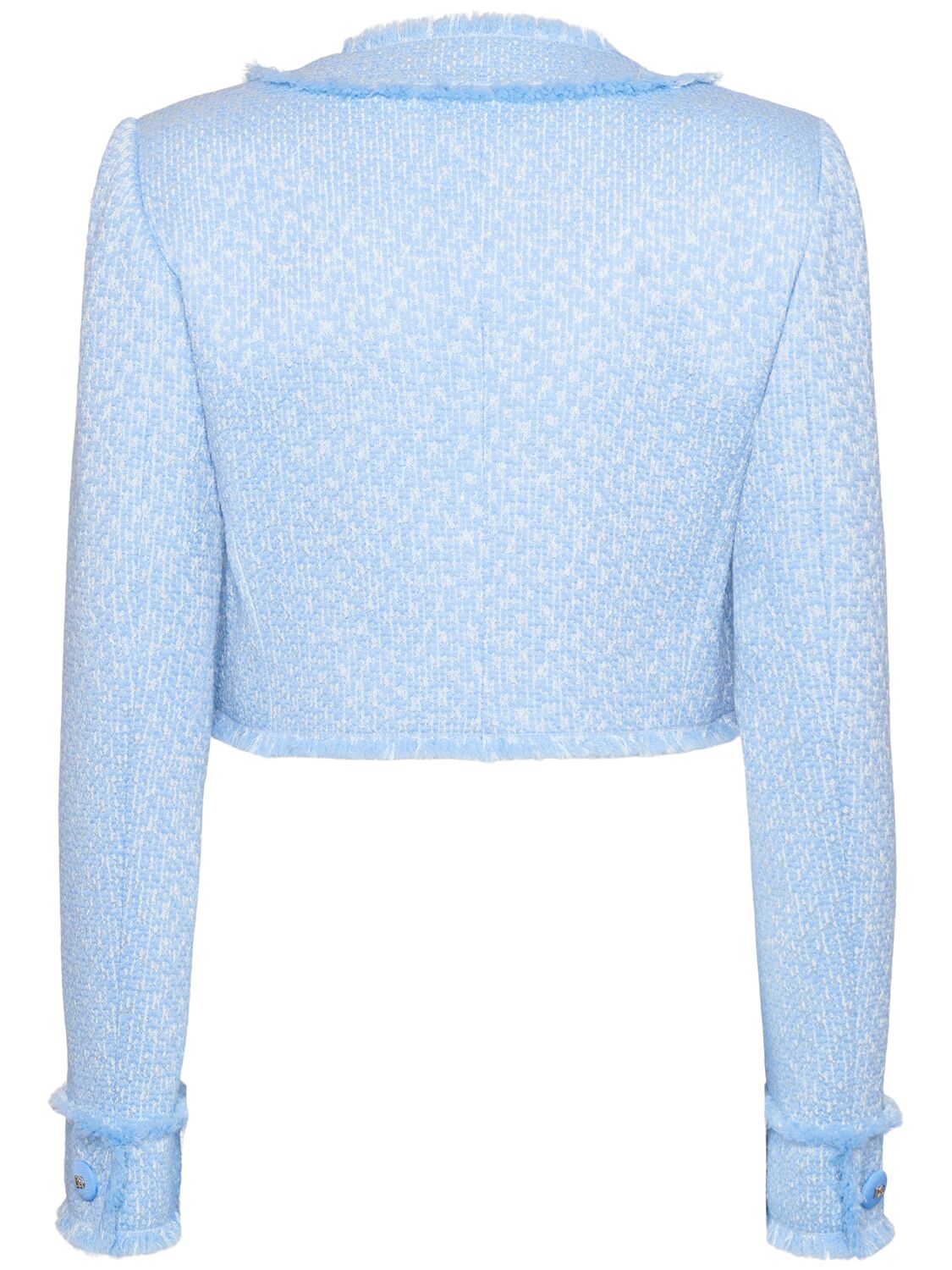 Shop Dolce & Gabbana Collarless Tweed Cropped Jacket In Light Blue