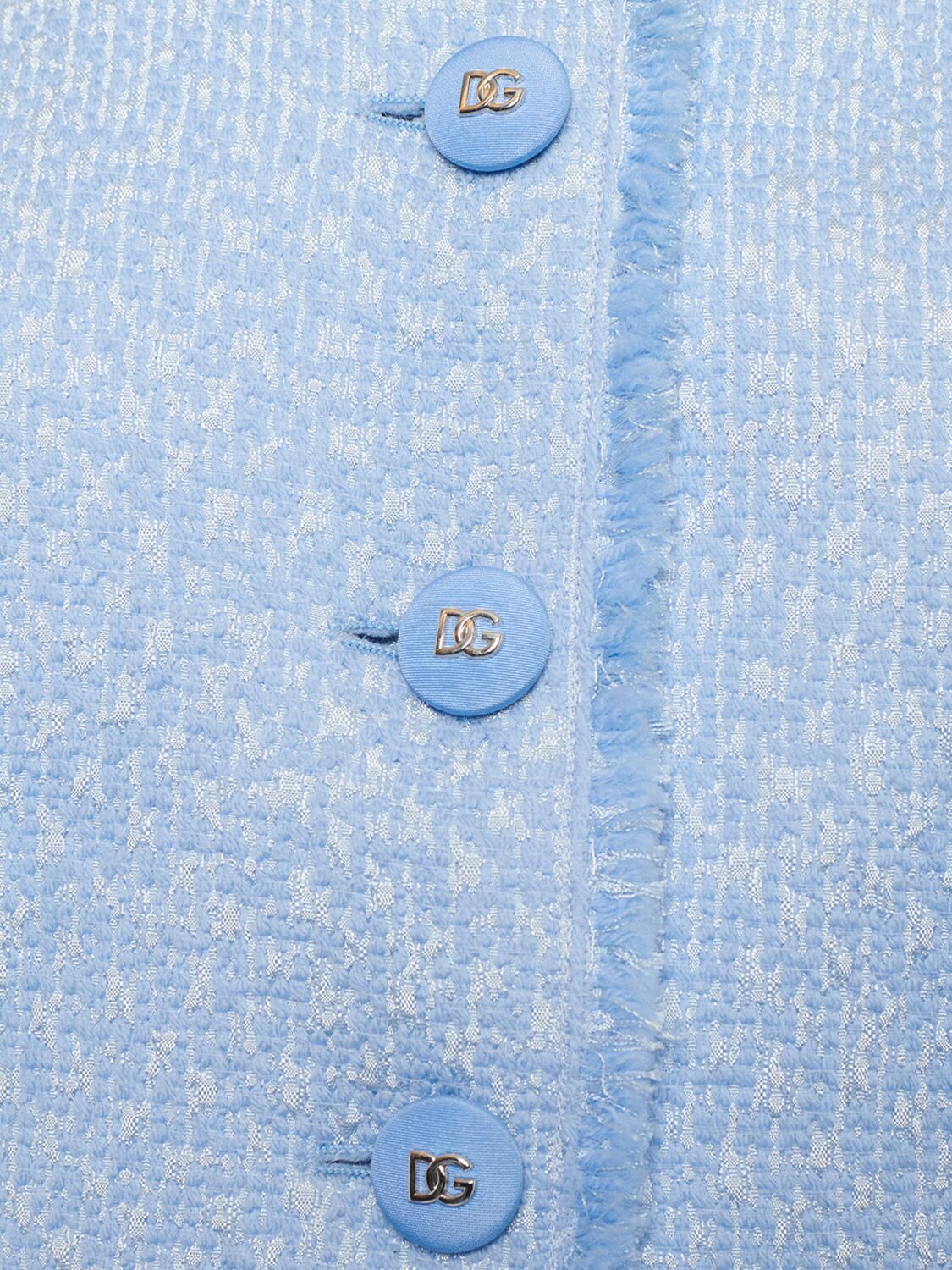 Shop Dolce & Gabbana Collarless Tweed Cropped Jacket In Light Blue