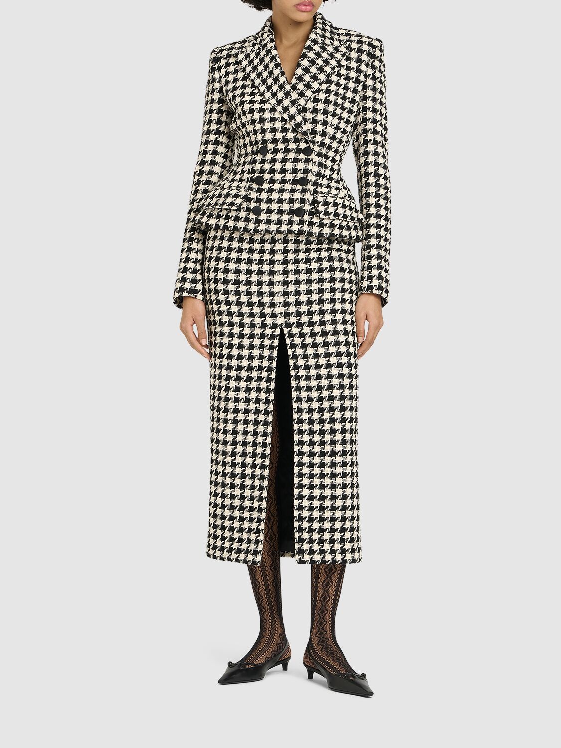 Shop Dolce & Gabbana Double Breast Houndstooth Blazer In Black/white