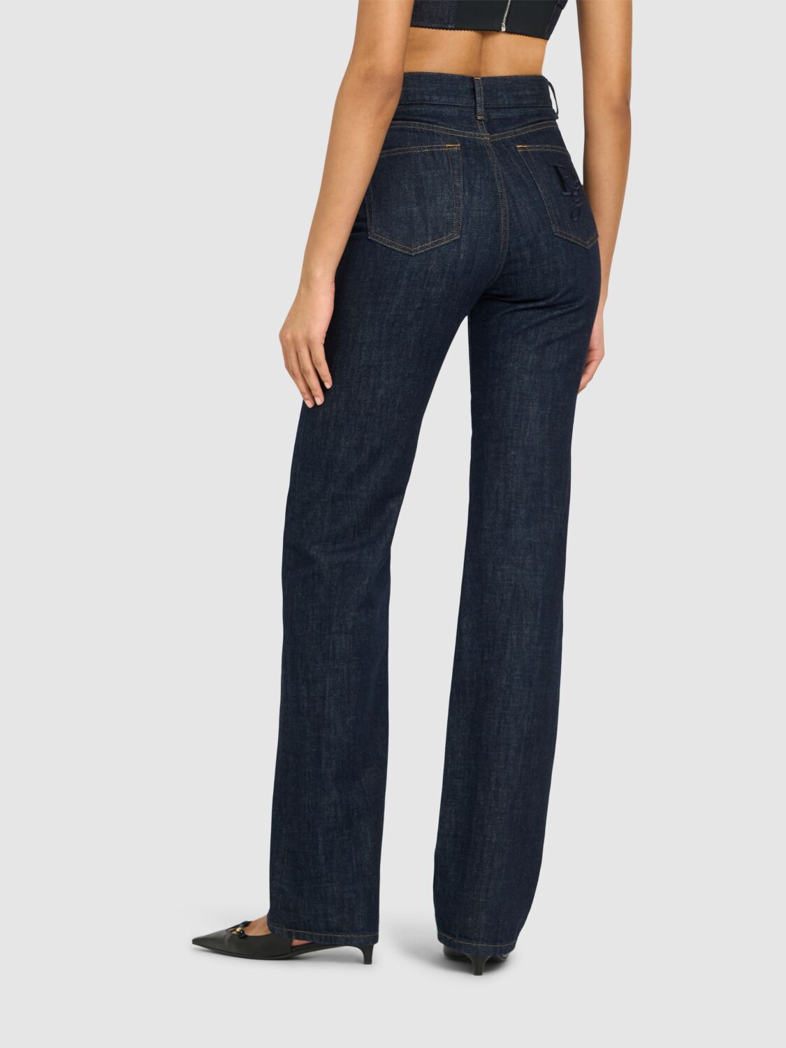 Shop Dolce & Gabbana High Rise Denim Straight Jeans In Dark Blue