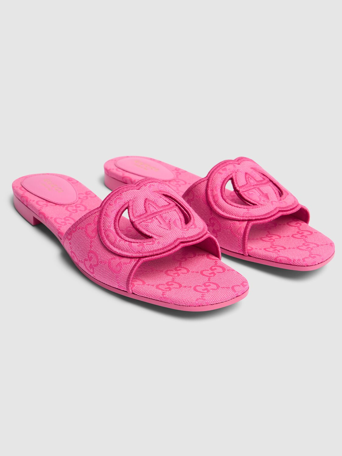 Shop Gucci 10mm Interlocking G Canvas Slide Sandals In Blossom Rose