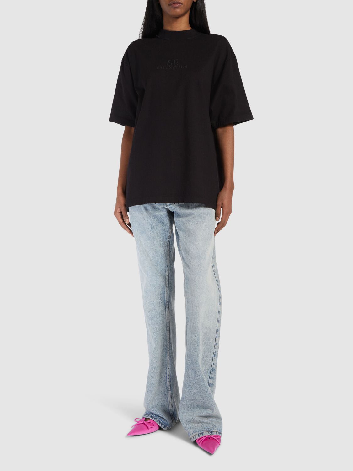 Shop Balenciaga Medium Fit Destroyed Jersey T-shirt In Washed Black