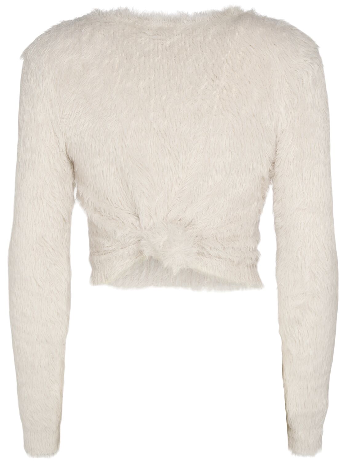 Shop Balenciaga Knotted Fuzzy Nylon Sweater In Ligth Grey