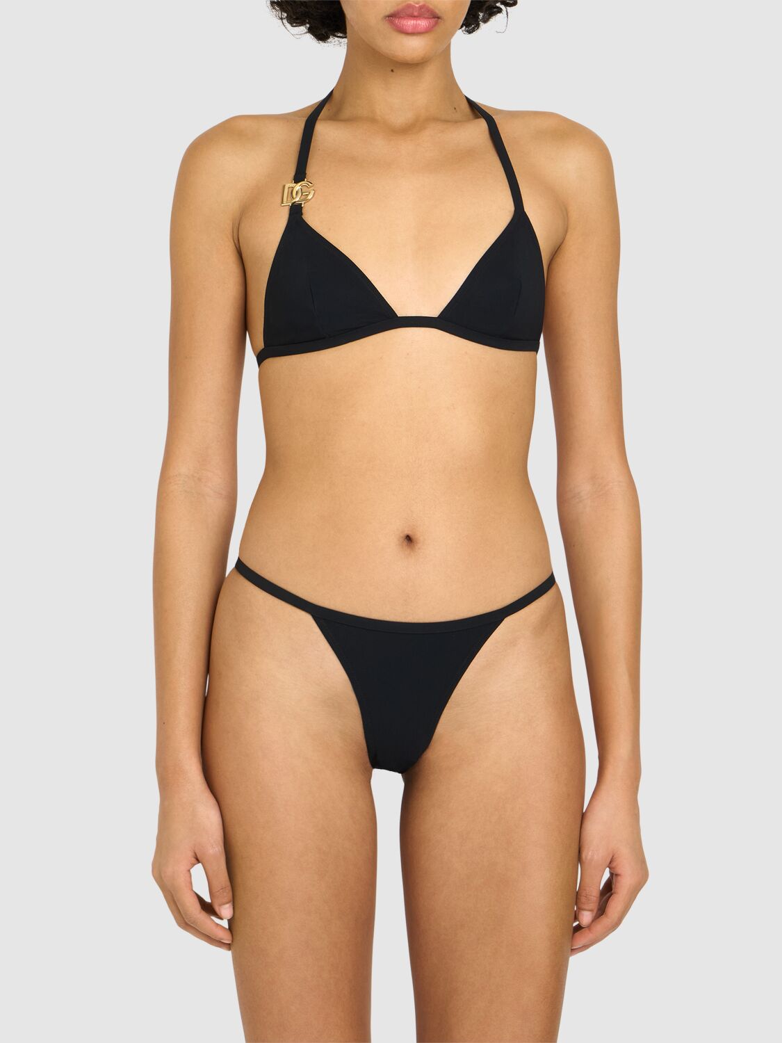 Shop Dolce & Gabbana Triangle Jersey Bikini Set In Black