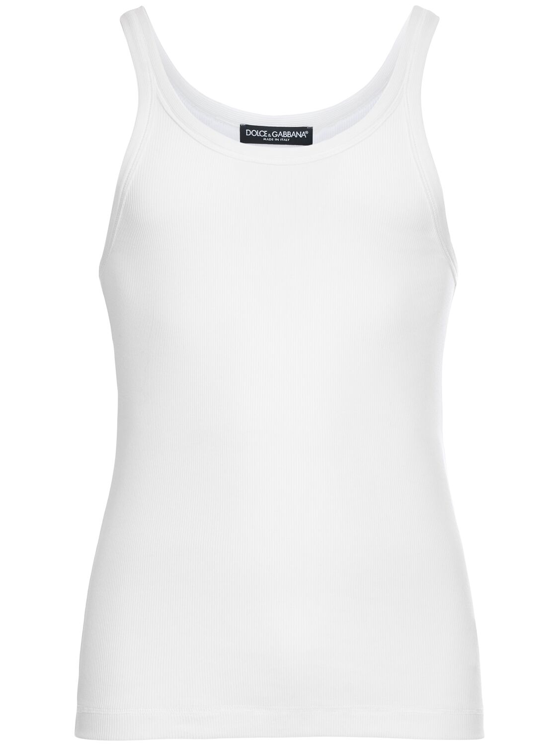 Shop Dolce & Gabbana Ribbed Cotton Jersey Tank Top In Optic White