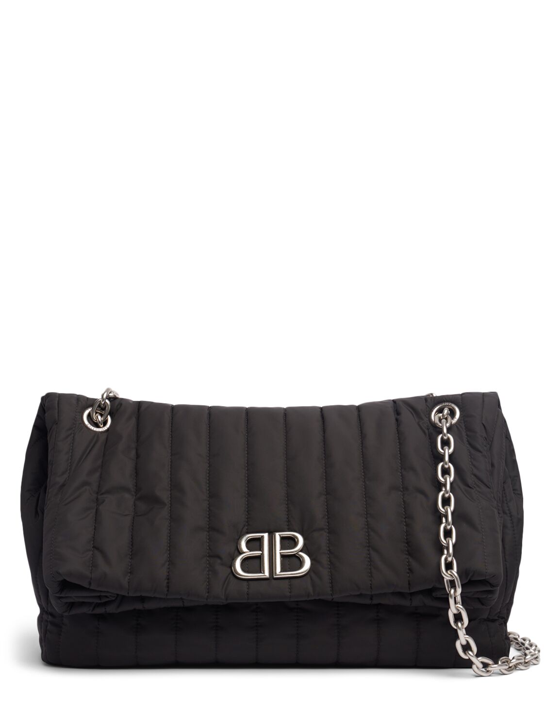 Balenciaga Small Monaco Quilted Nylon Shoulder Bag In Black