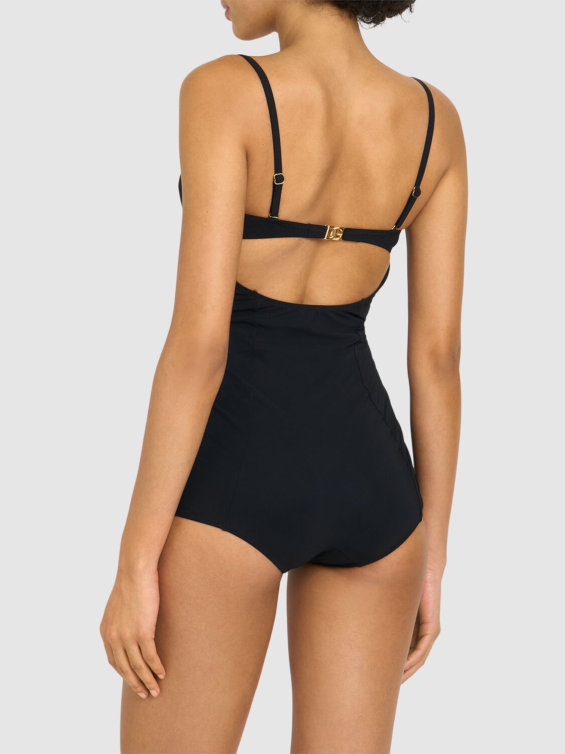 Shop Dolce & Gabbana Jersey Balconette One-piece Swimsuit In Black