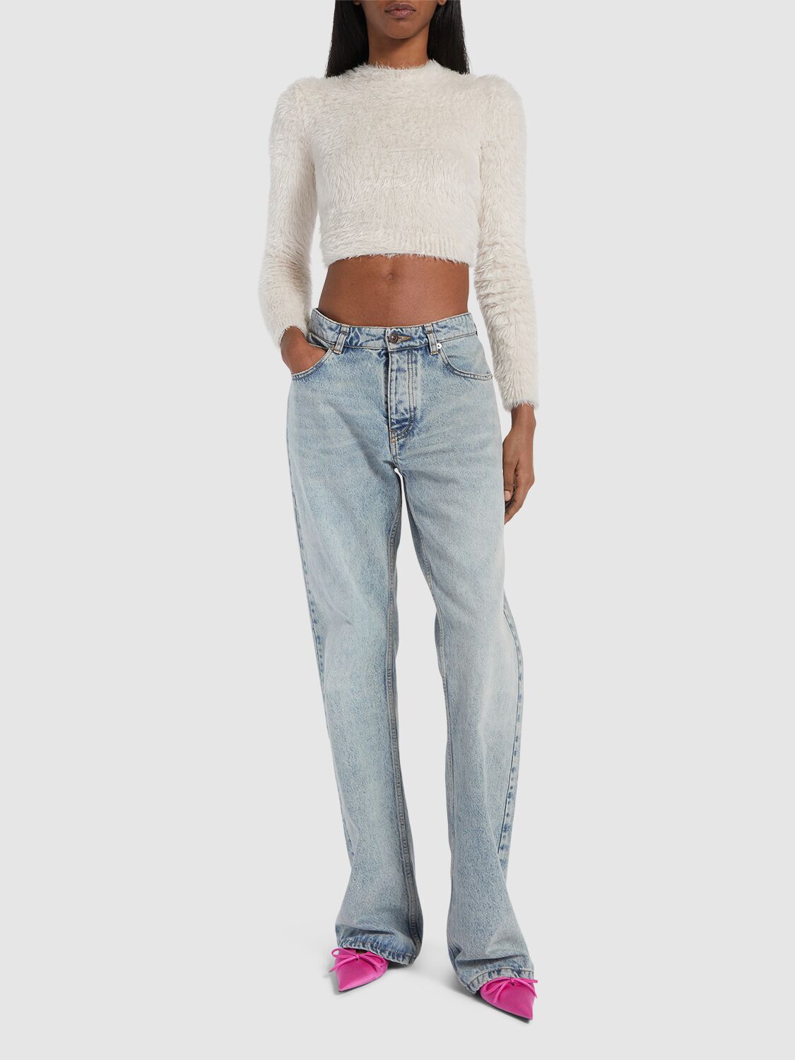 Shop Balenciaga Denim Jeans In Iced Blue