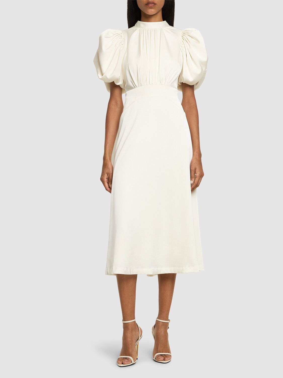 Shop Rotate Birger Christensen Noon Satin Midi Dress In White