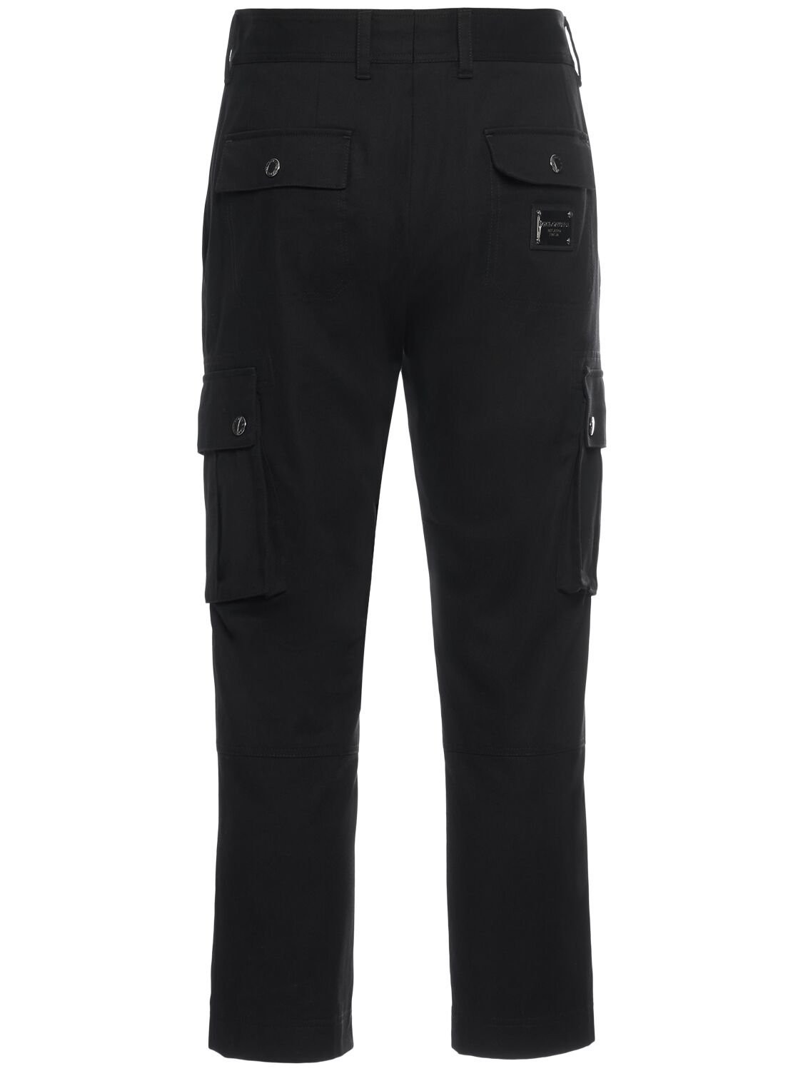 Shop Dolce & Gabbana Stretch Cotton Logo Plaque Cargo Pants In Black