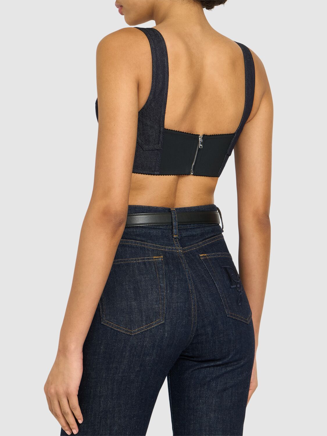 Shop Dolce & Gabbana Cotton Denim Bra Top In Black