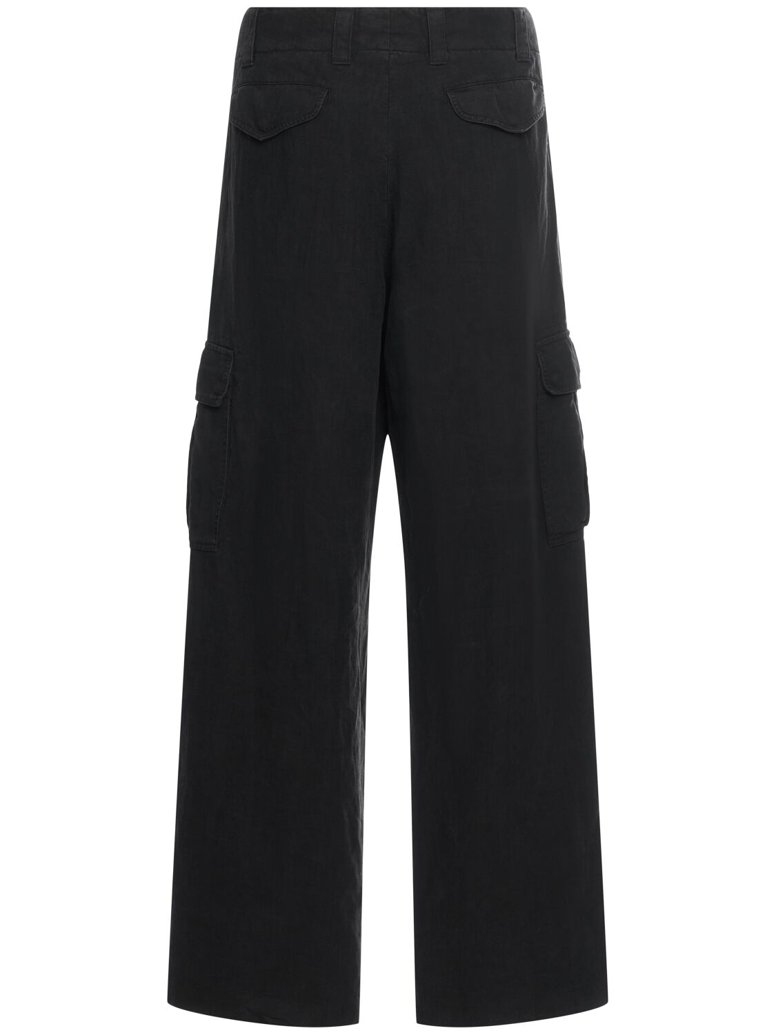 Shop Dolce & Gabbana Wide Leg Linen Cargo Pants In Black