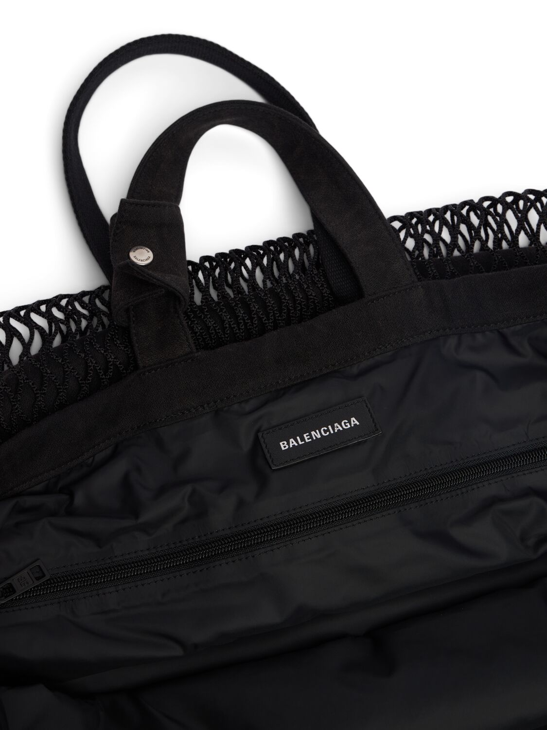 Shop Balenciaga Medium 24/7 Canvas & Fishnet Tote Bags In Washed Black