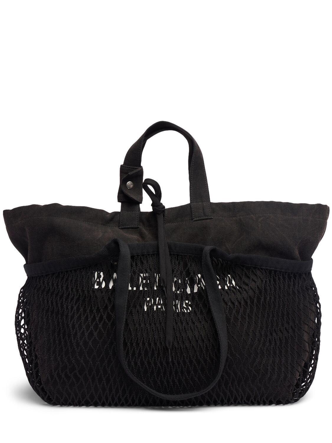 Balenciaga Medium 24/7 Canvas & Fishnet Tote Bags In Washed Black