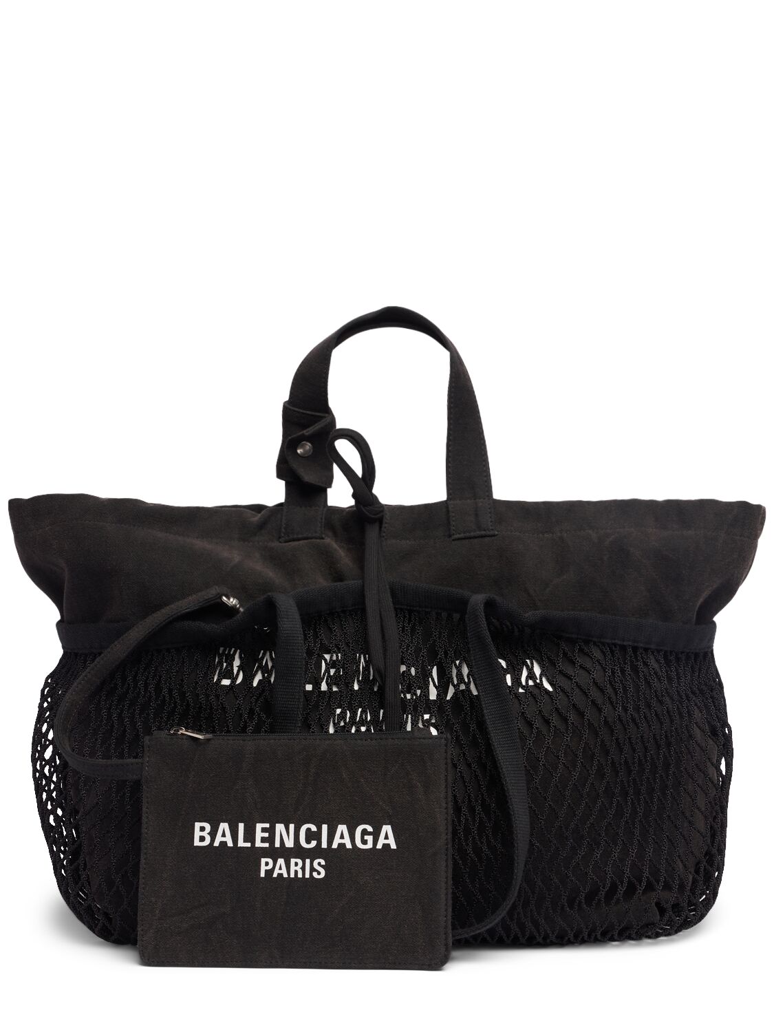 Shop Balenciaga Medium 24/7 Canvas & Fishnet Tote Bags In Washed Black