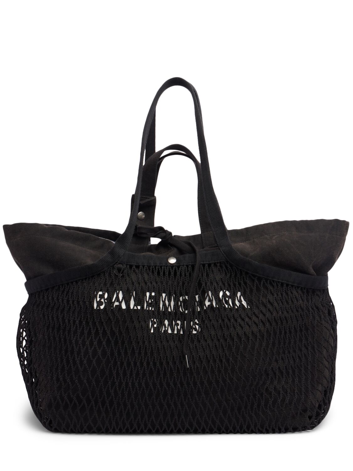 Shop Balenciaga Medium 24/7 Canvas & Fishnet Tote Bags In Washed Black