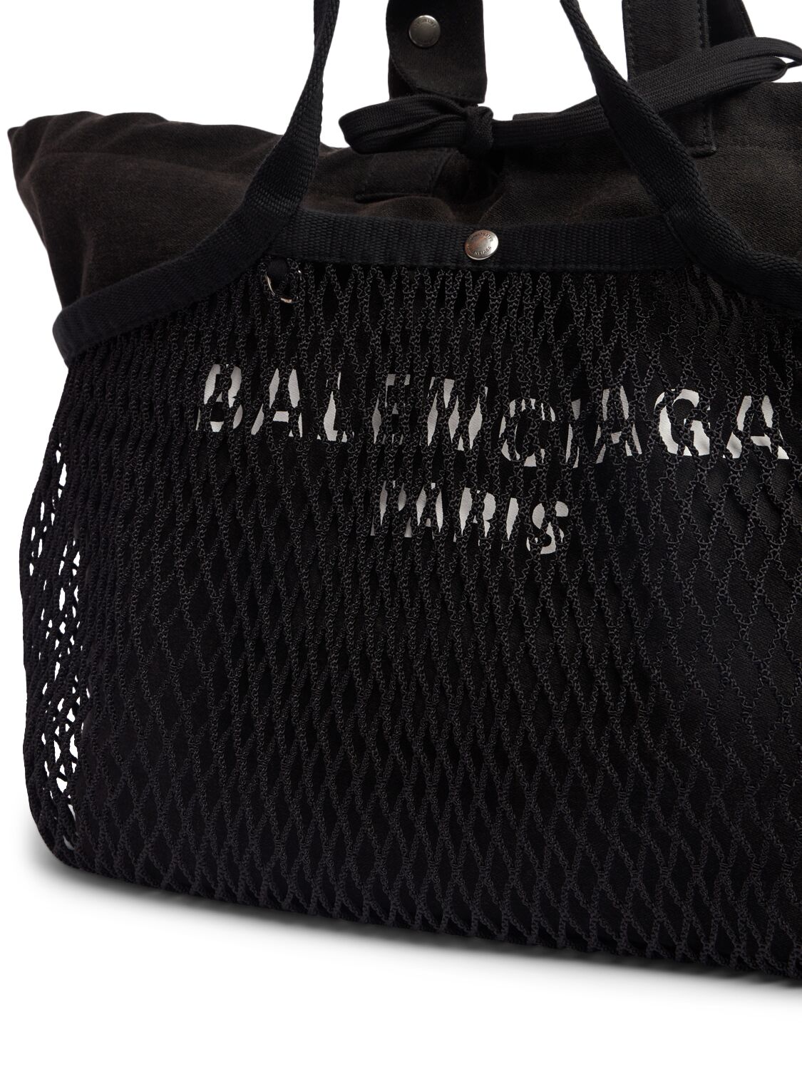 Shop Balenciaga Medium 24/7 Canvas & Fishnet Tote Bags In Washed Black