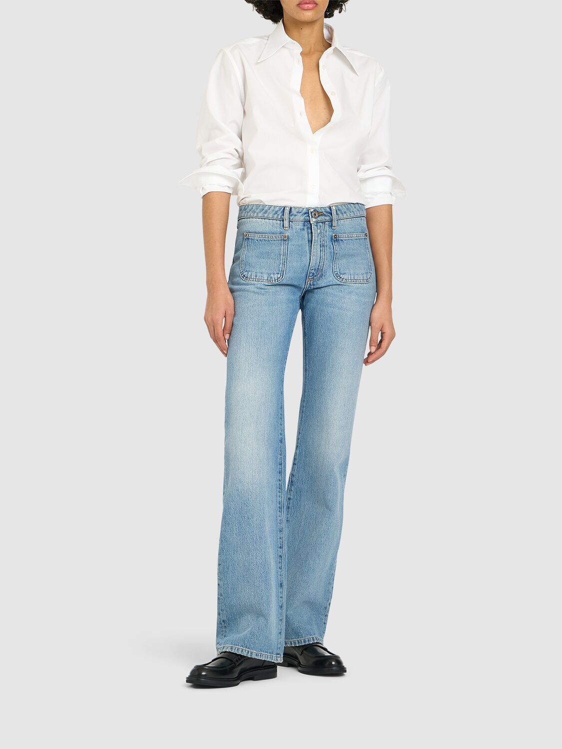 Shop Dolce & Gabbana Mid Waist Denim Flared Jeans In Light Blue