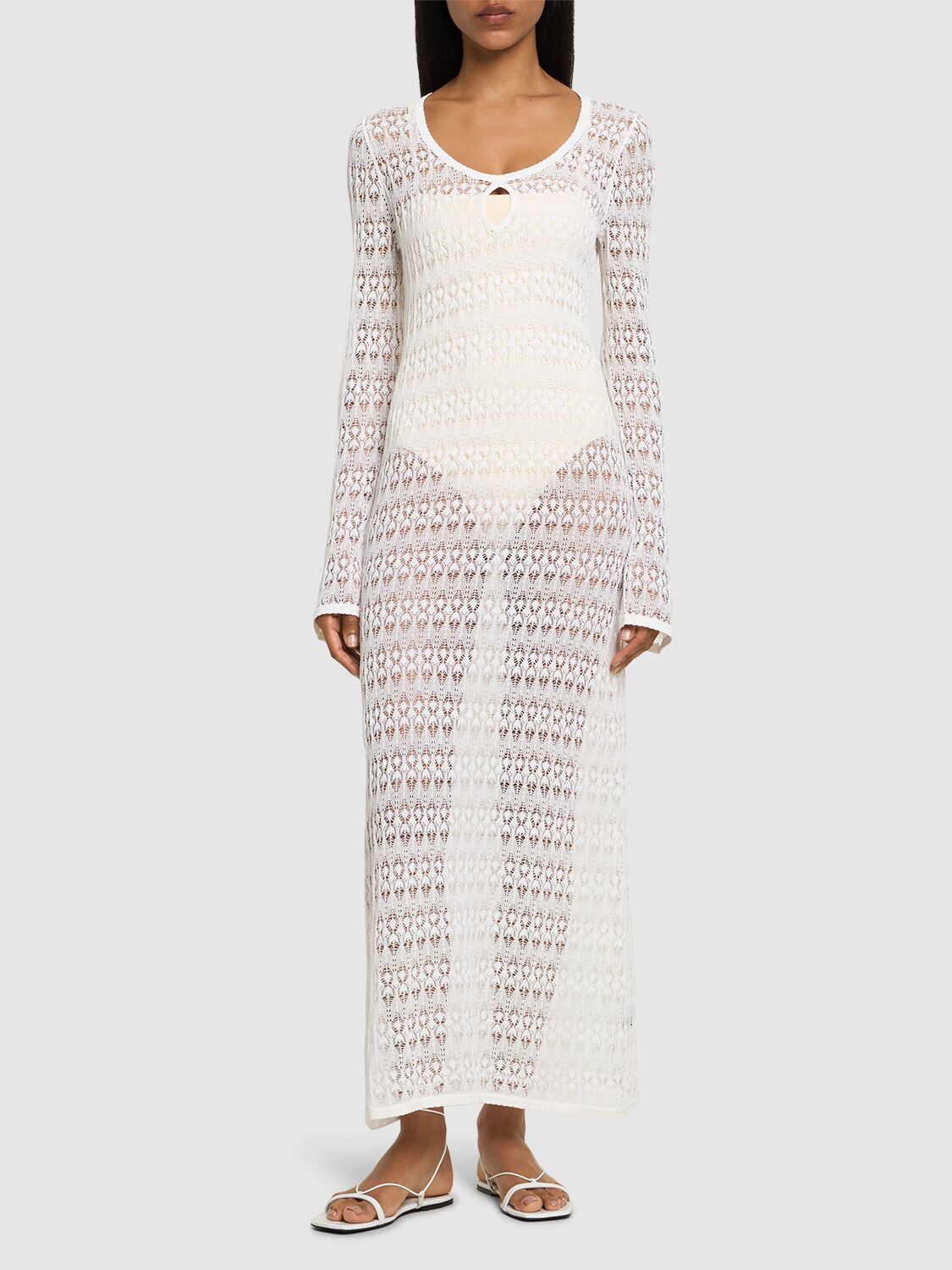 Shop Isabel Marant Poros Cotton Blend Midi Dress In White