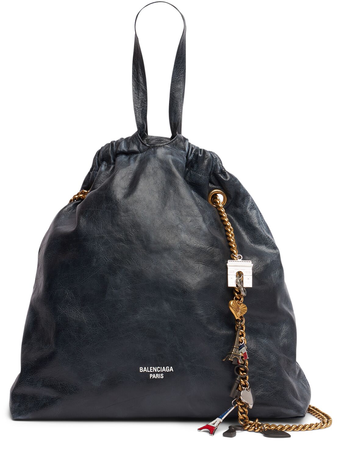 Balenciaga Medium Crush Leather Tote Bag In Black
