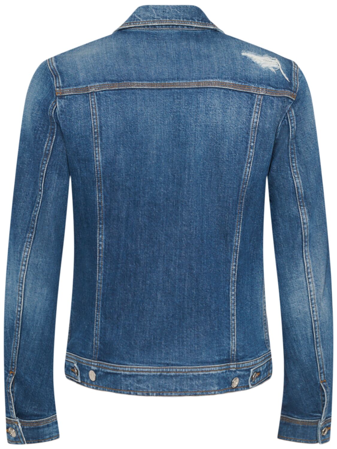 Shop Dolce & Gabbana Distressed Stretch Cotton Denim Jacket In Blue