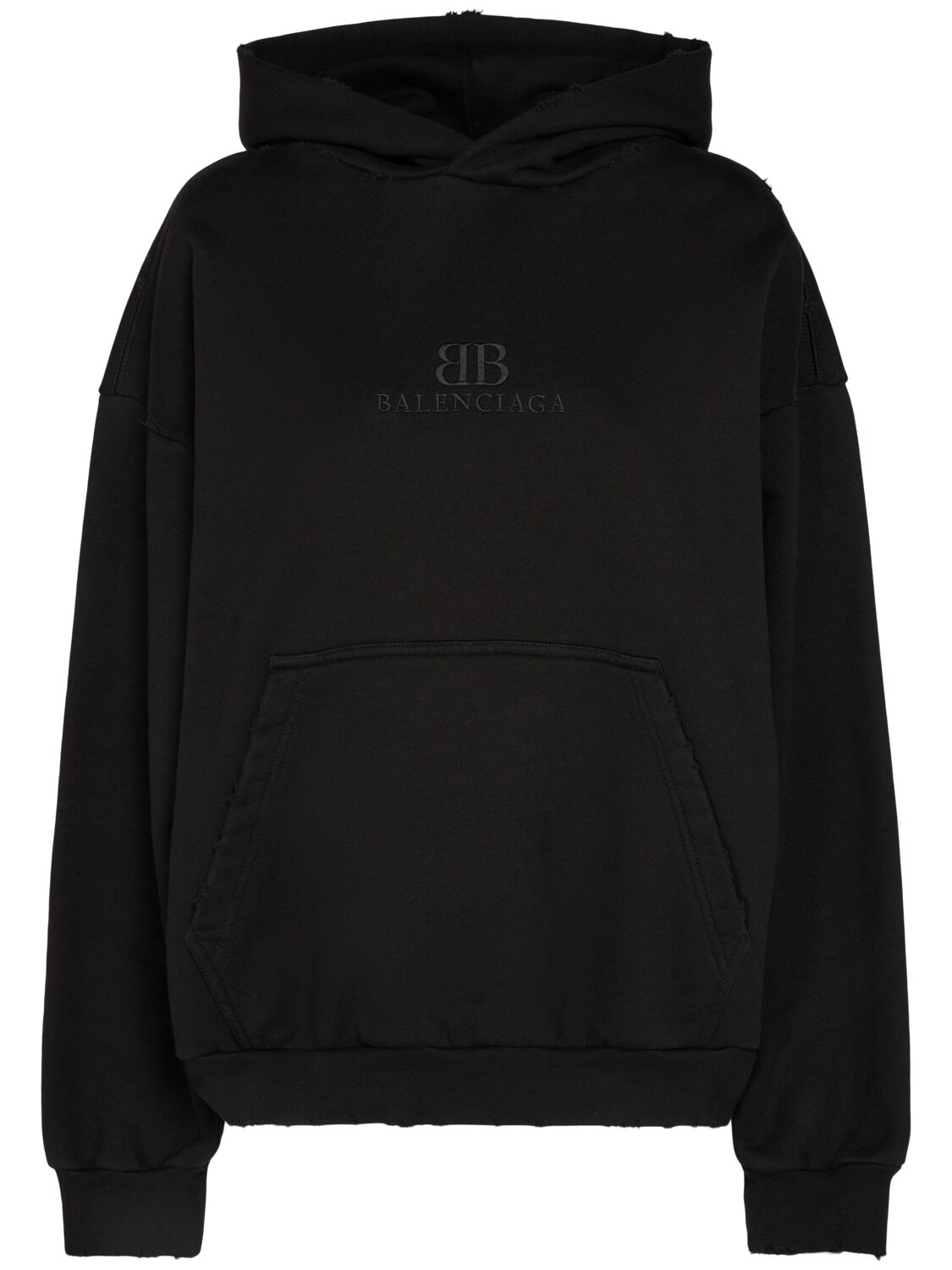 Balenciaga Cropped Vintage Cotton Sweatshirt Hoodie In Black