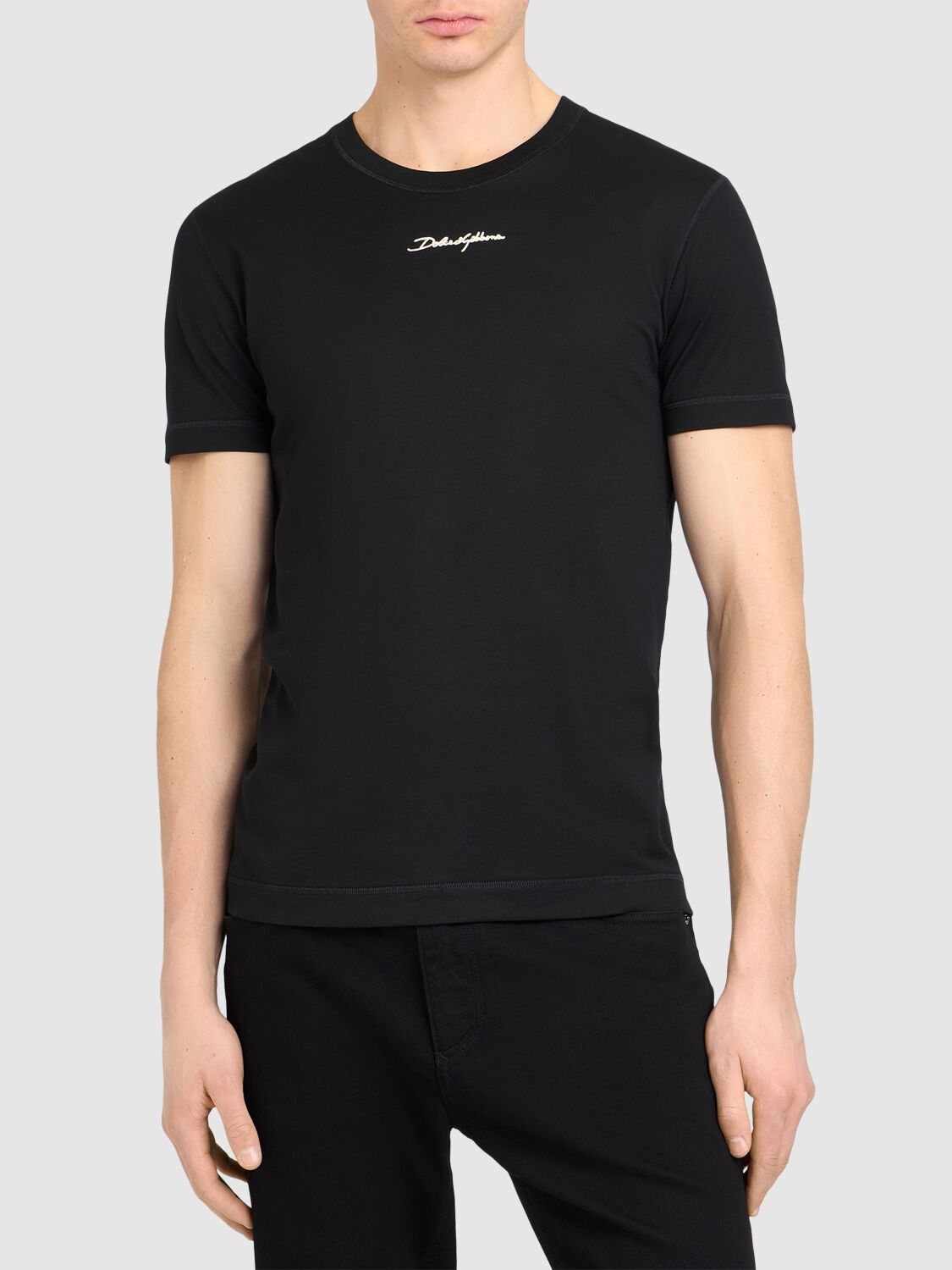 Shop Dolce & Gabbana Cotton Jersey Crewneck T-shirt In Black