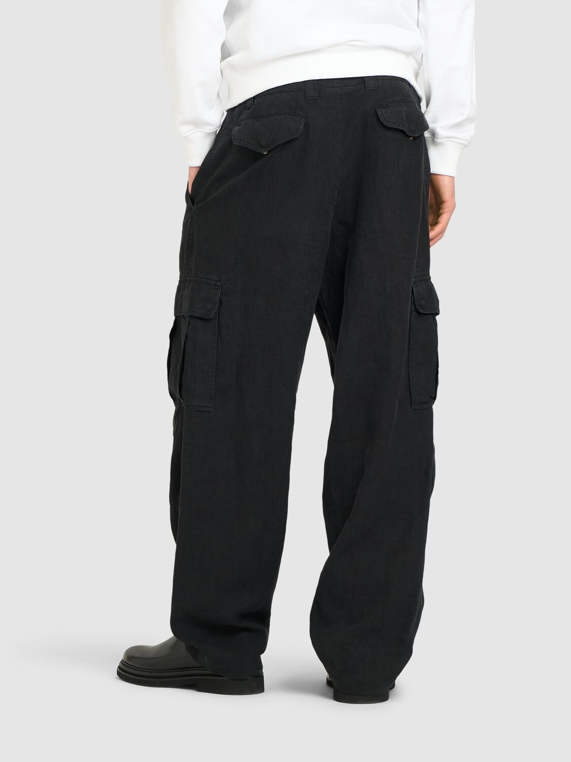 Shop Dolce & Gabbana Wide Leg Linen Cargo Pants In Black