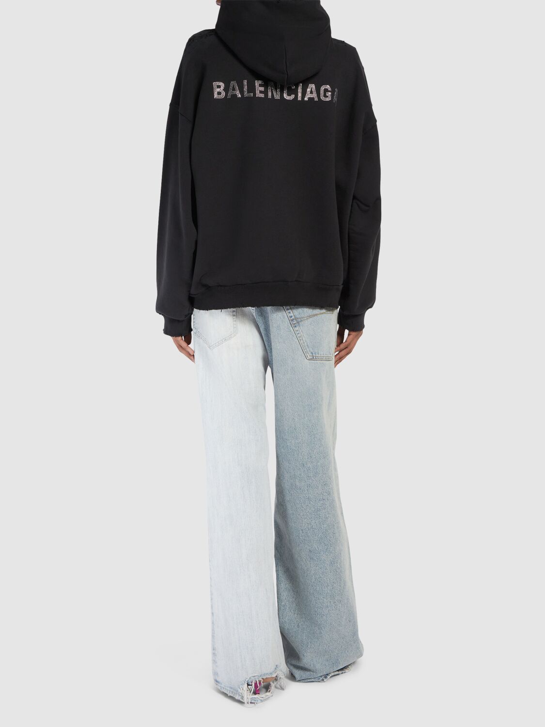 Shop Balenciaga Medium Fit Destroyed Sweatshirt Hoodie In Washed Black