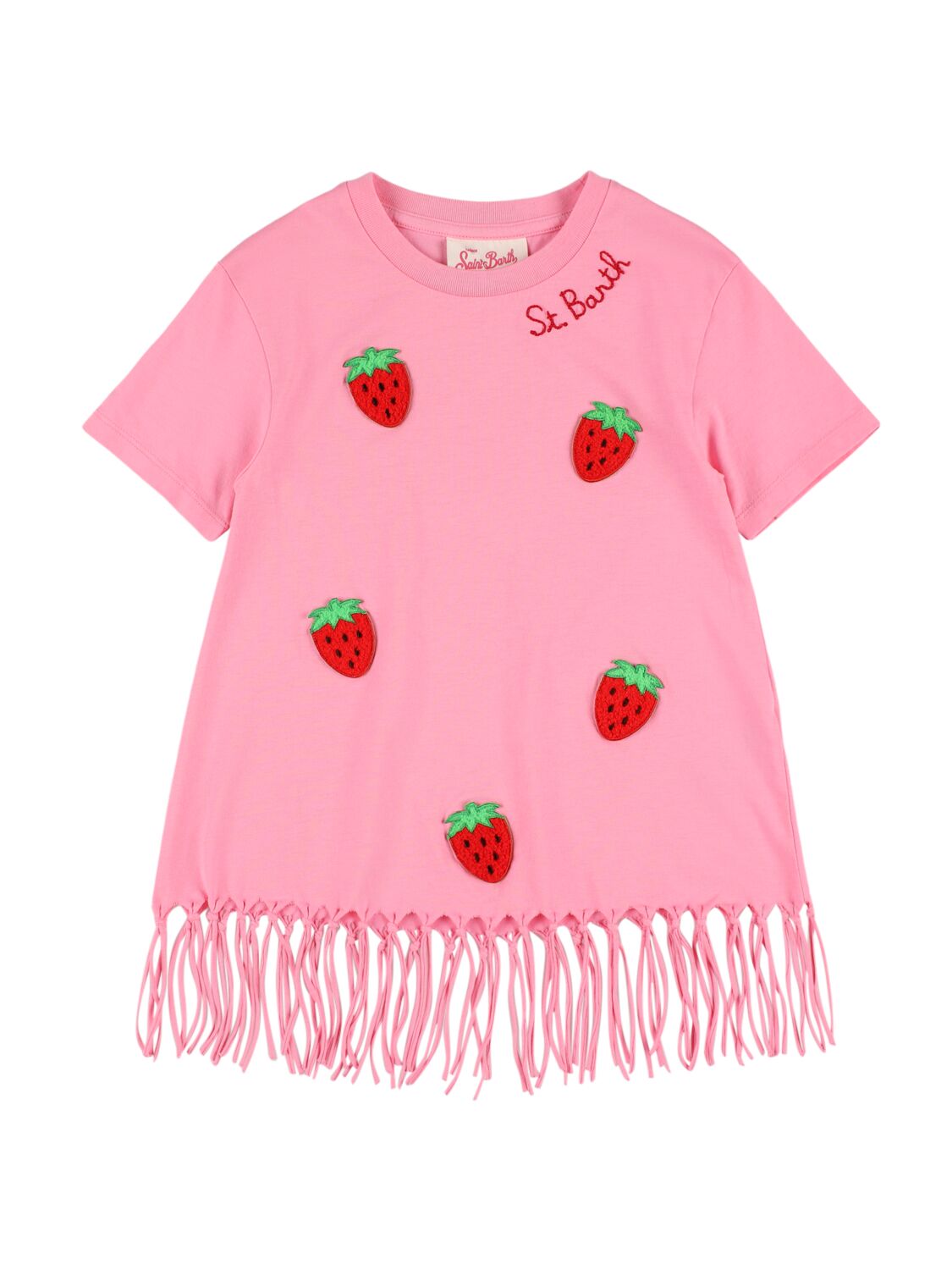 Mc2 Saint Barth Kids' Strawberry Print Cotton Dress In Pink,multi