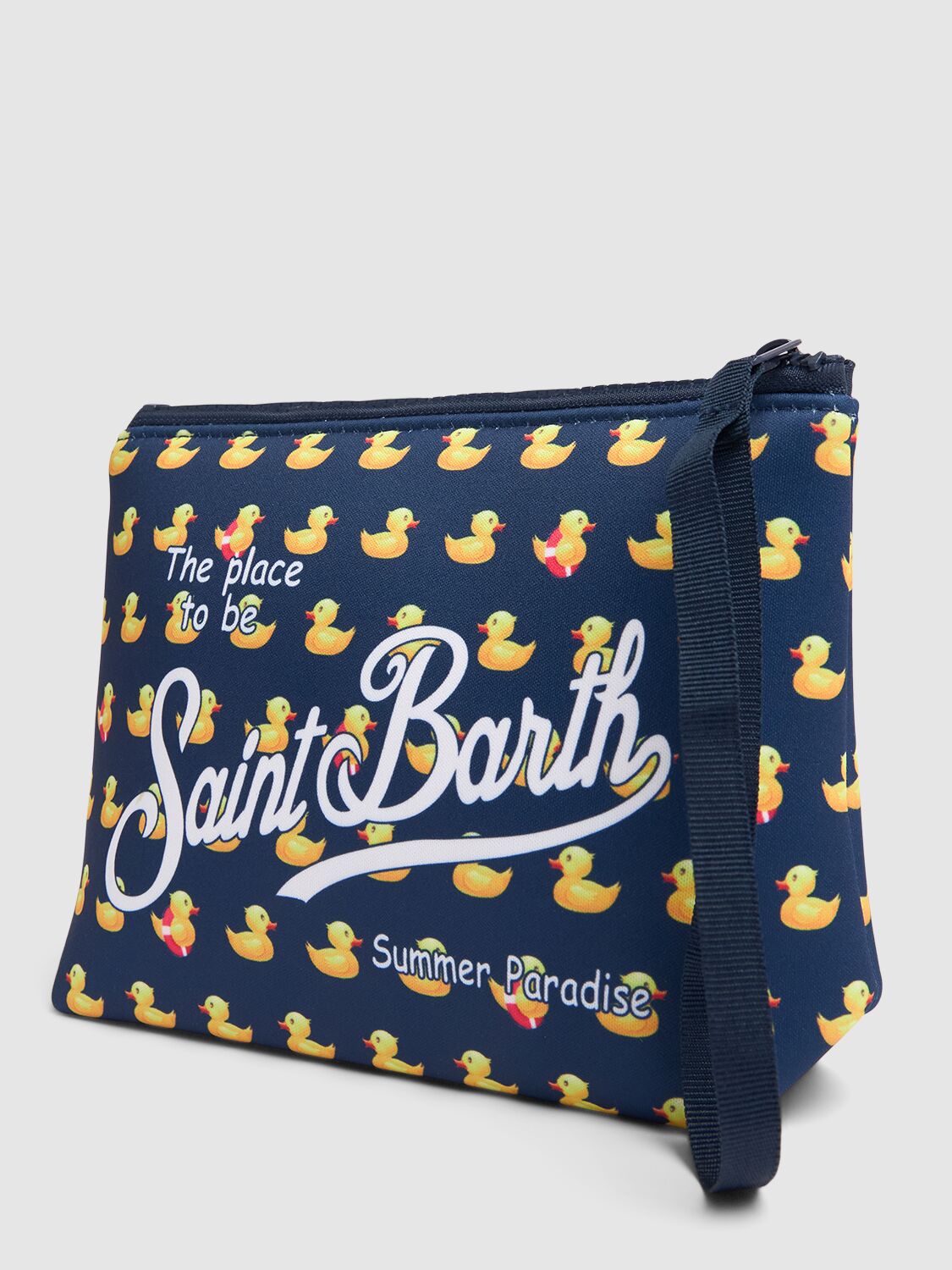Shop Mc2 Saint Barth Ducky Print Pouch W/ Logo In Blue/multi