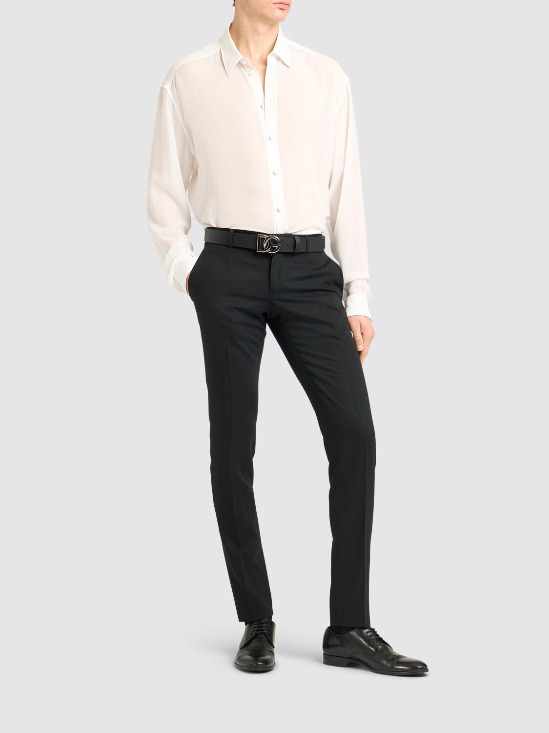 Shop Dolce & Gabbana Silk Georgette Long Sleeves Shirt In White Optic