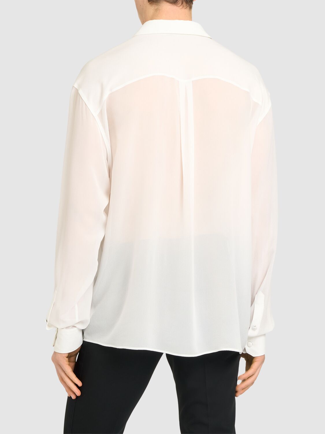 Shop Dolce & Gabbana Silk Georgette Long Sleeves Shirt In White Optic