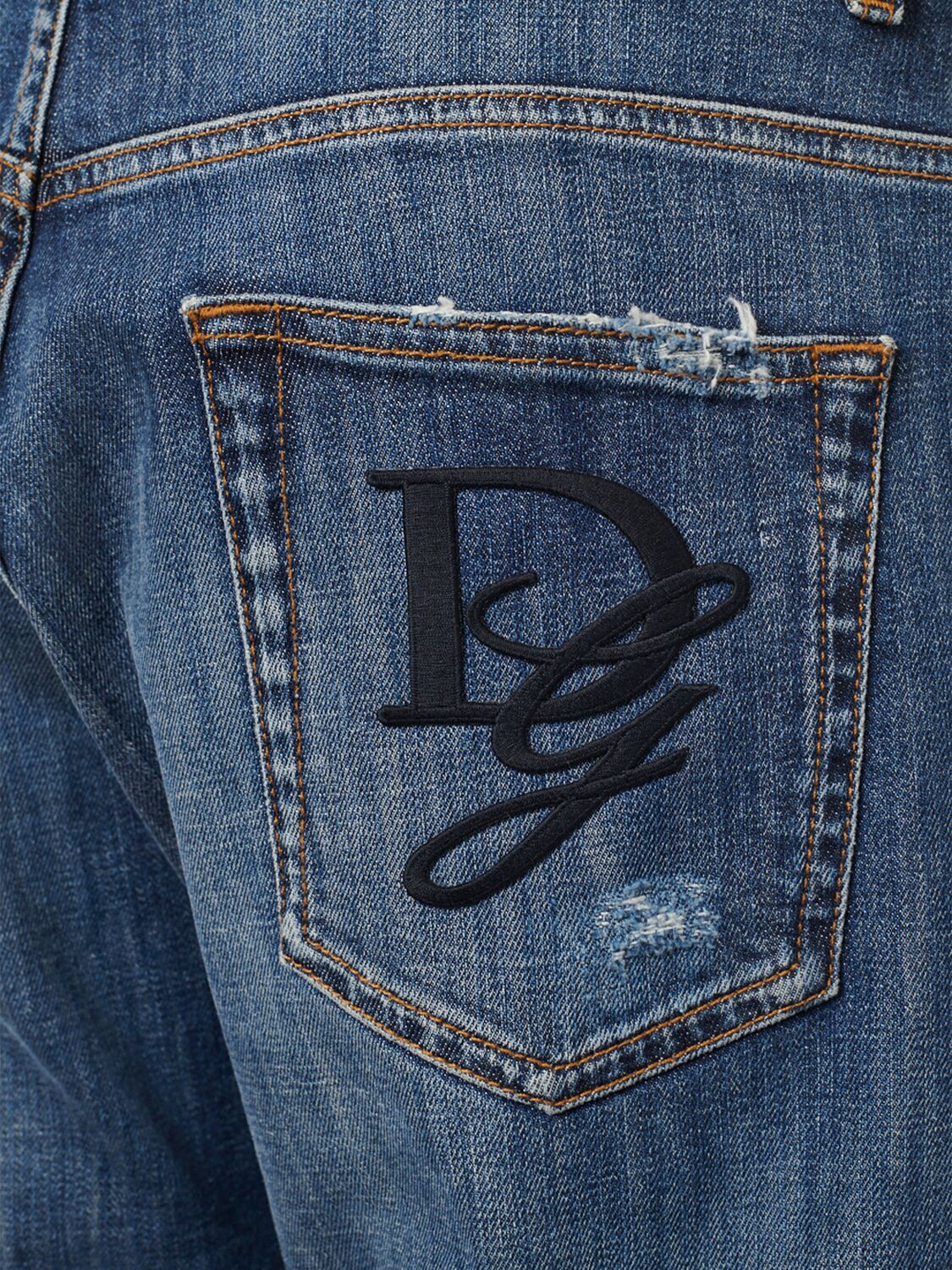 Shop Dolce & Gabbana Five Pocket Logo Embroidered Jeans In Blue