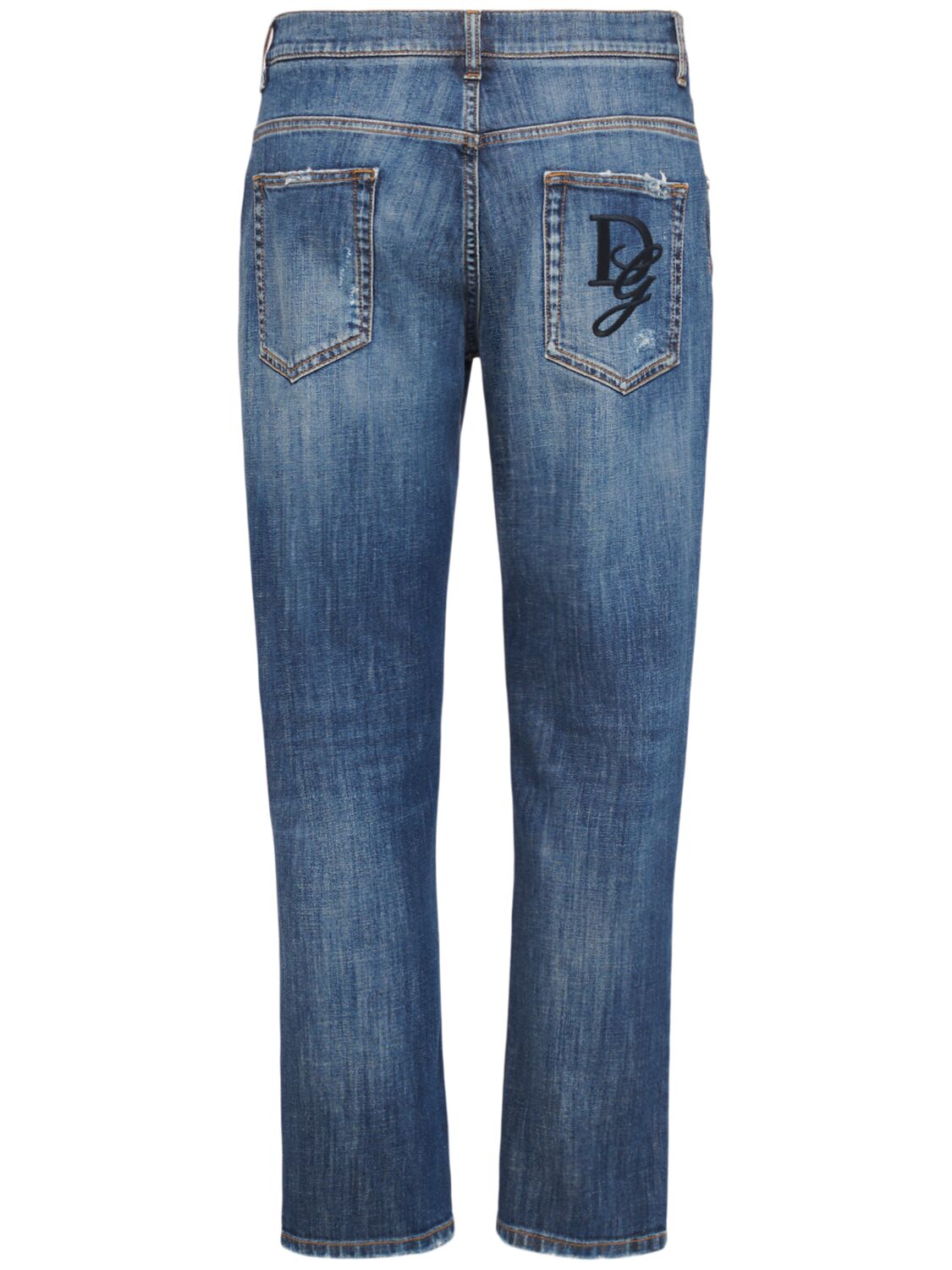 Shop Dolce & Gabbana Five Pocket Logo Embroidered Jeans In Blue