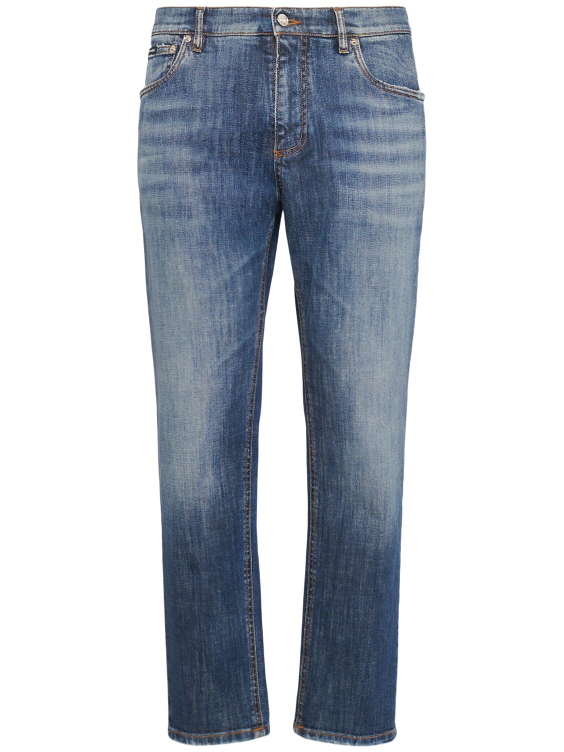 Shop Dolce & Gabbana Five Pocket Logo Embroidered Jeans In Blue