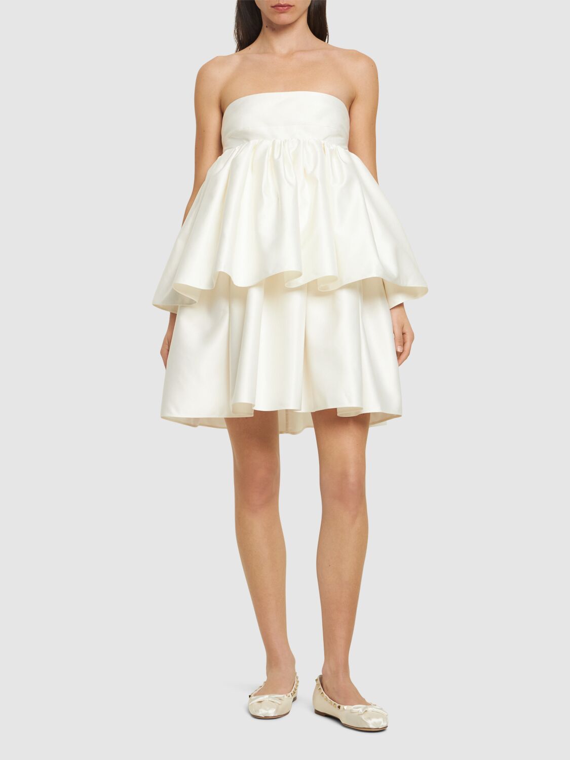 Shop Rotate Birger Christensen Carmina Ruffled Soft Twill Mini Dress In White