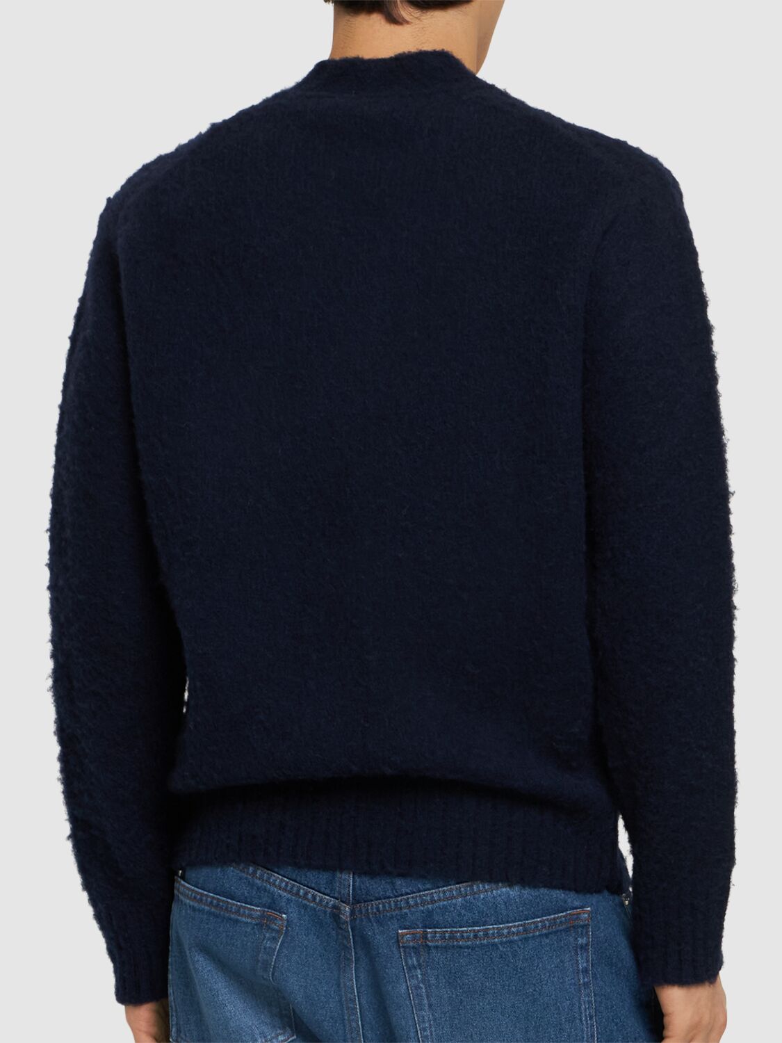 Shop Aspesi Brushed Shetland Wool Cardigan In Navy/navy