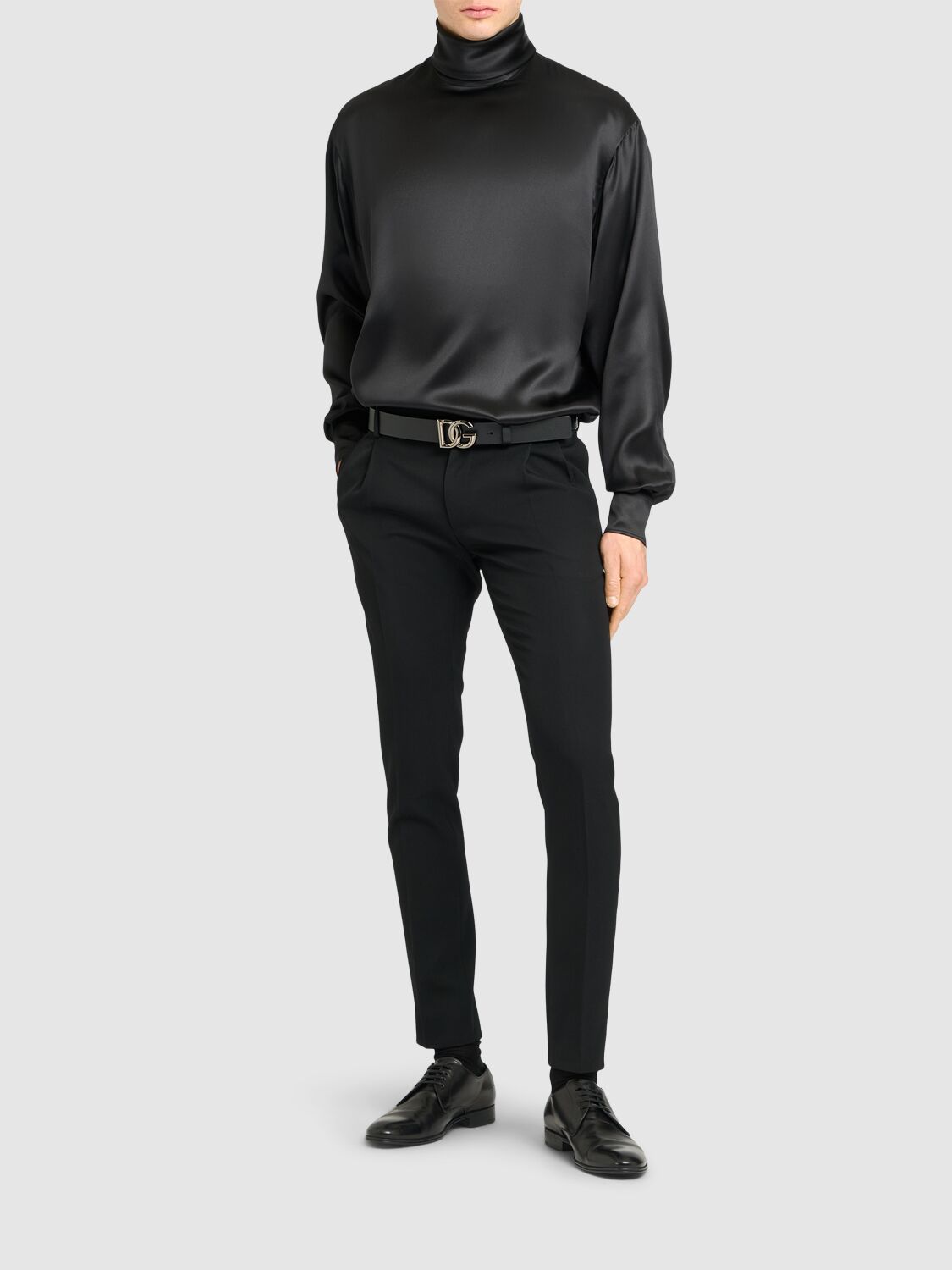 Shop Dolce & Gabbana Silk Satin Turtleneck Shirt In Black