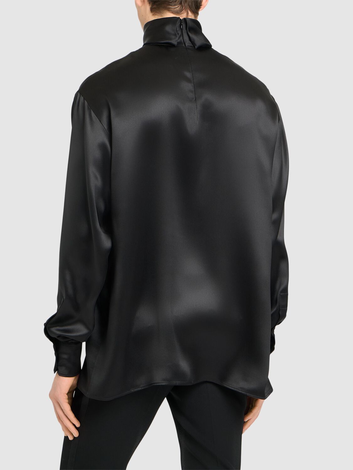 Shop Dolce & Gabbana Silk Satin Turtleneck Shirt In Black