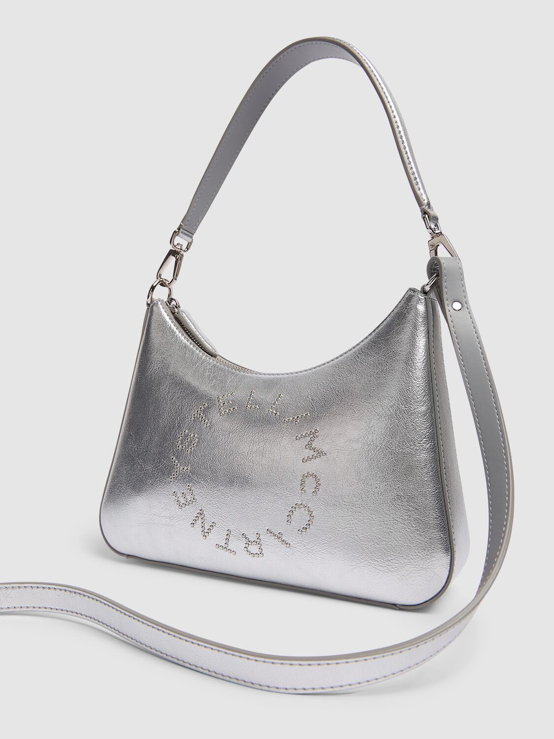 Shop Stella Mccartney Alter Mat Metallic Faux Leather Hobo Bag In Silver