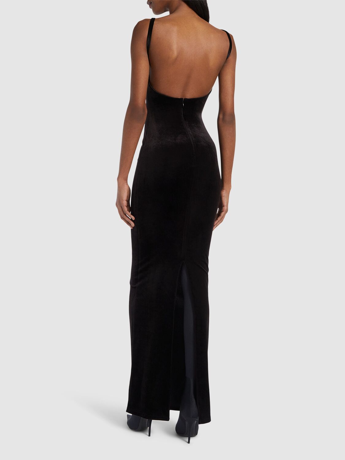 Shop Balenciaga Fluid Velvet Jersey Bustier Long Dress In Black