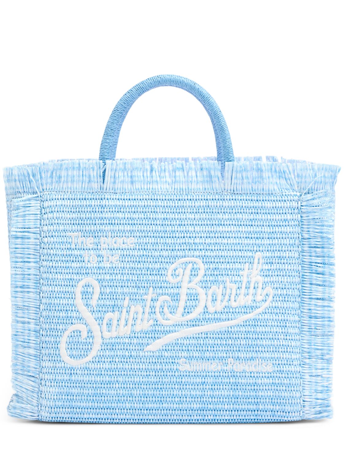 Mc2 Saint Barth Logo Embroidery Straw Handbag In Light Blue