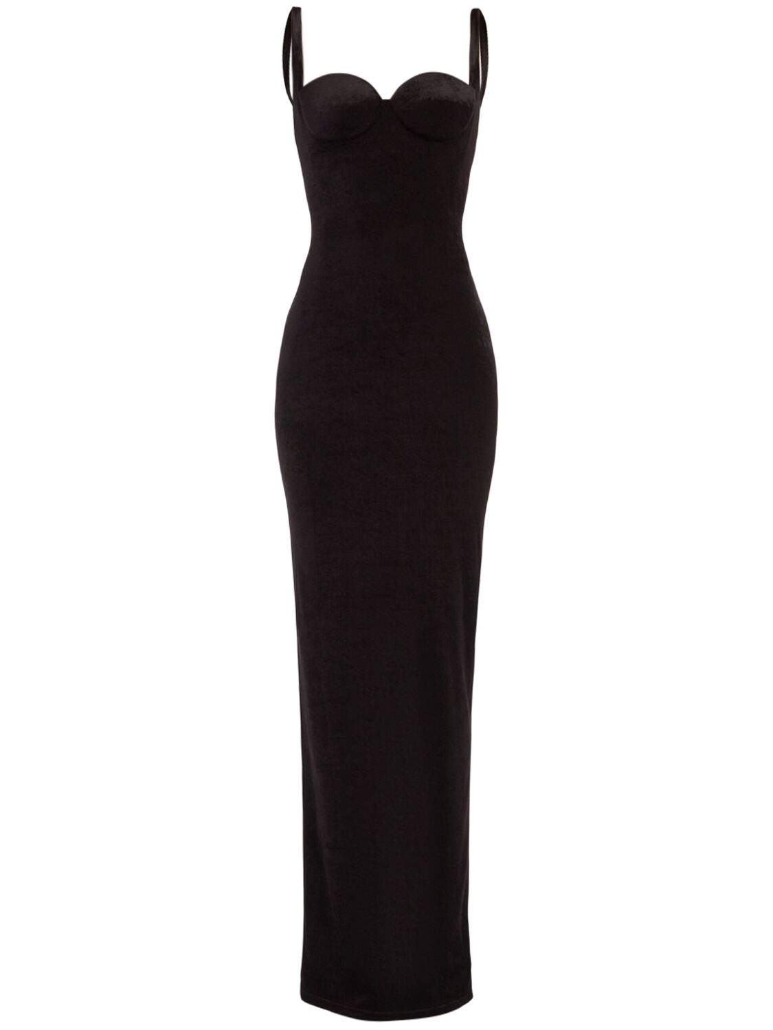 Shop Balenciaga Fluid Velvet Jersey Bustier Long Dress In Black