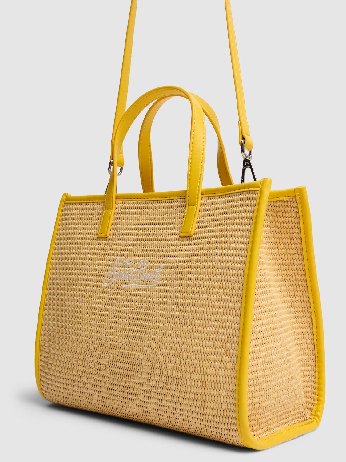 Shop Mc2 Saint Barth Logo Embroidery Straw Handbag In Beige/yellow