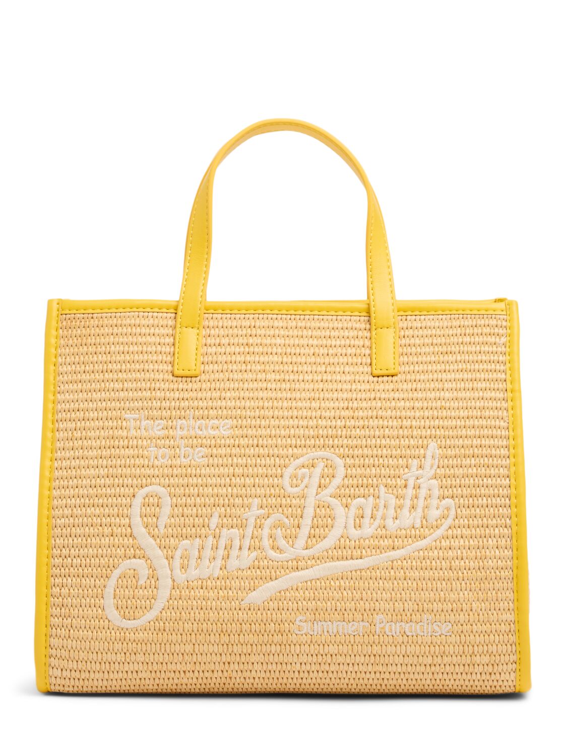 Mc2 Saint Barth Logo Embroidery Straw Handbag In Beige/yellow