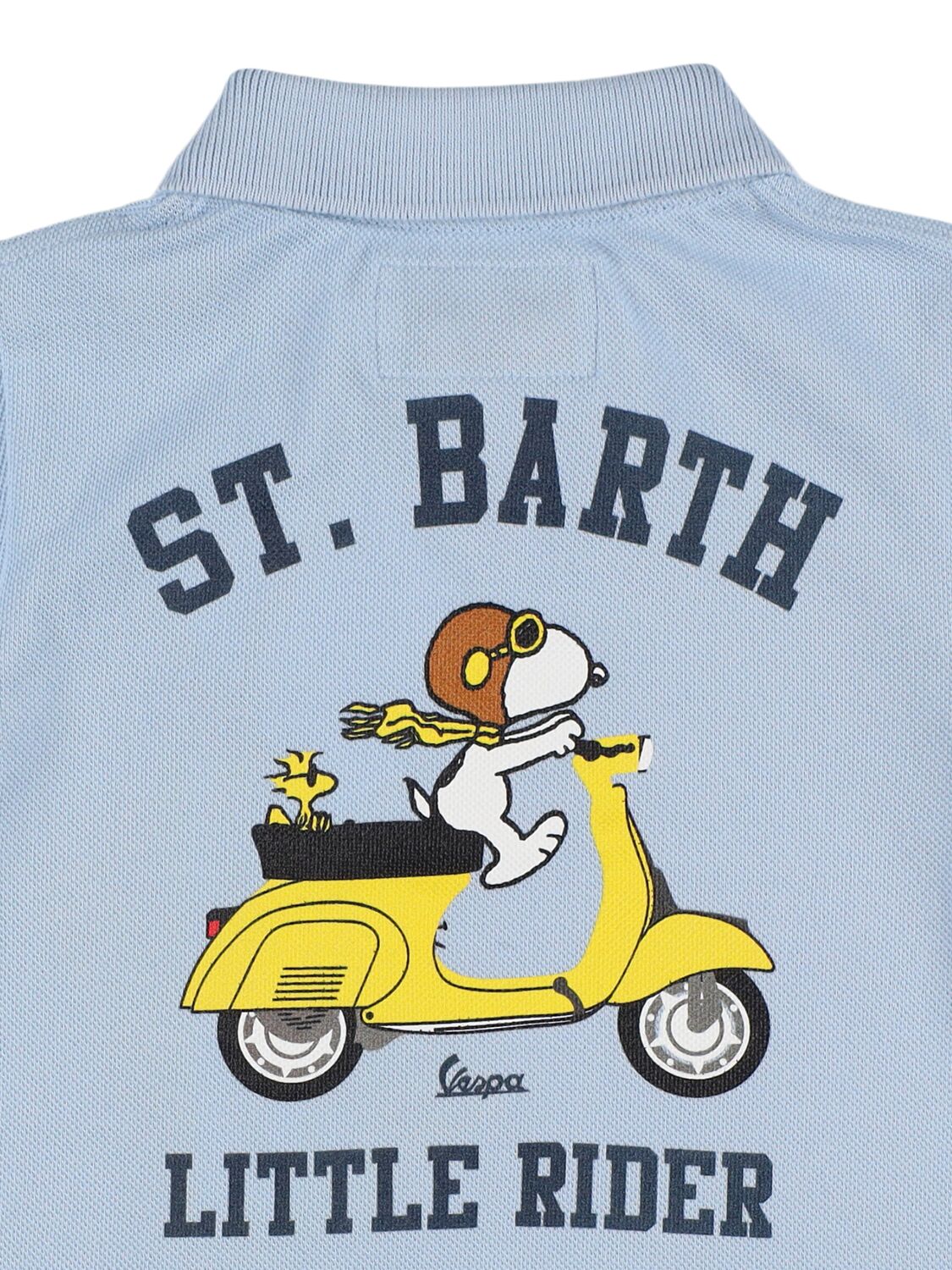 Shop Mc2 Saint Barth Snoopy Print Cotton Jersey Polo In Light Blue